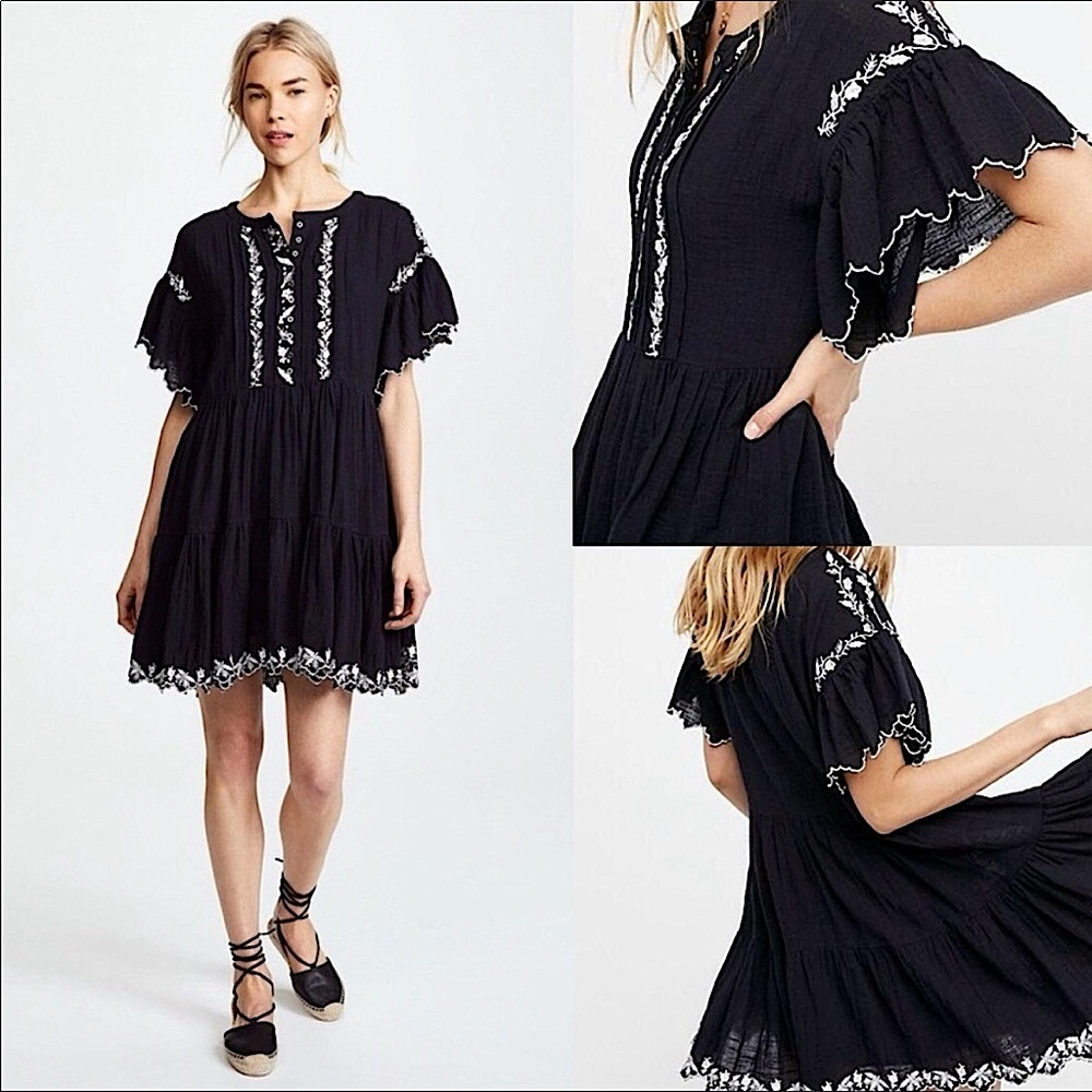 Free People Santiago black white embroidered endless summer mini dress - Picture 1 of 10